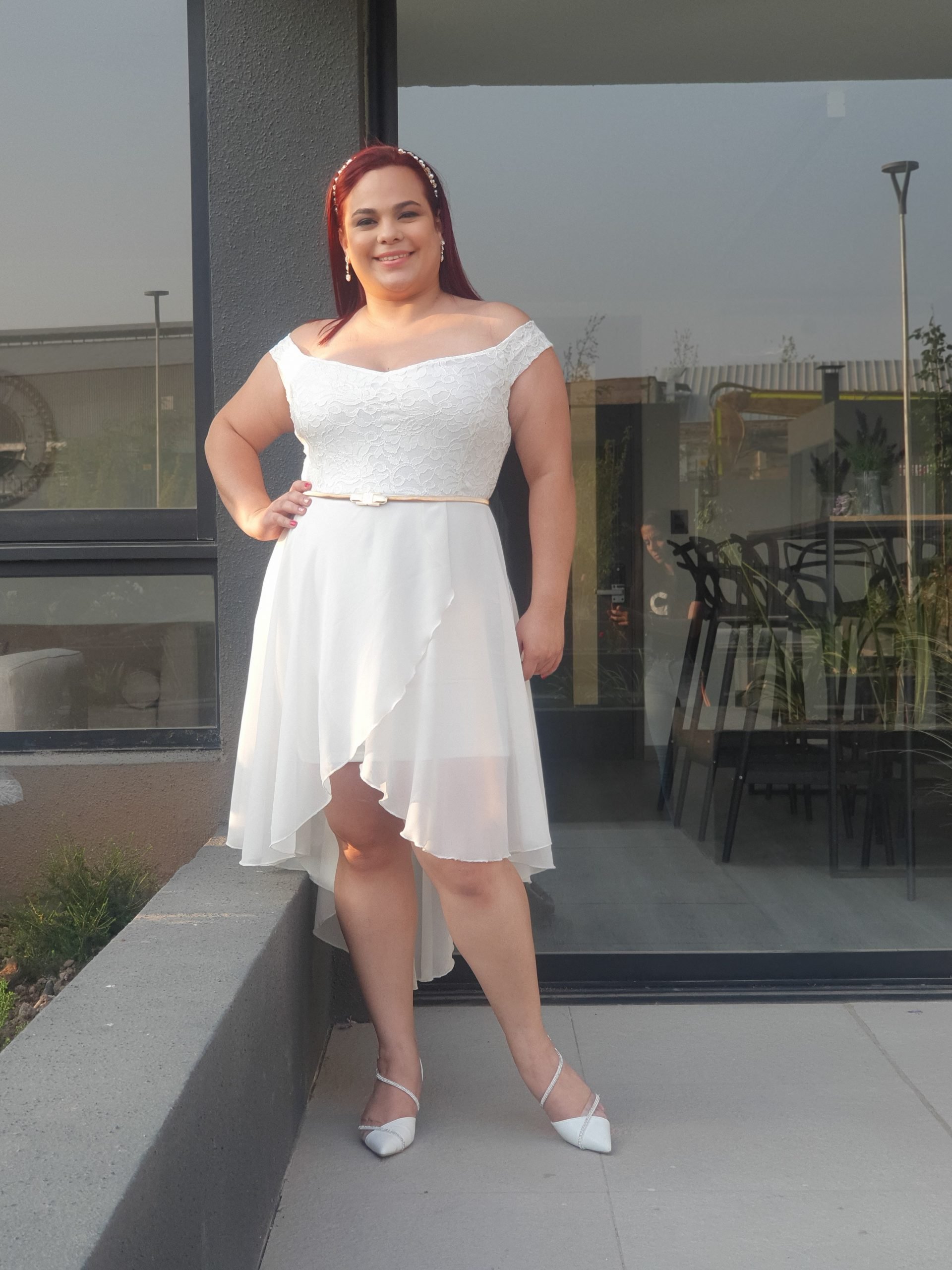VESTIDO ASIMETRICO MUJER KADRIHEL BLANCO SN06 DE BODA MATRIMONIO NOVIA S/CINTURON - 1
