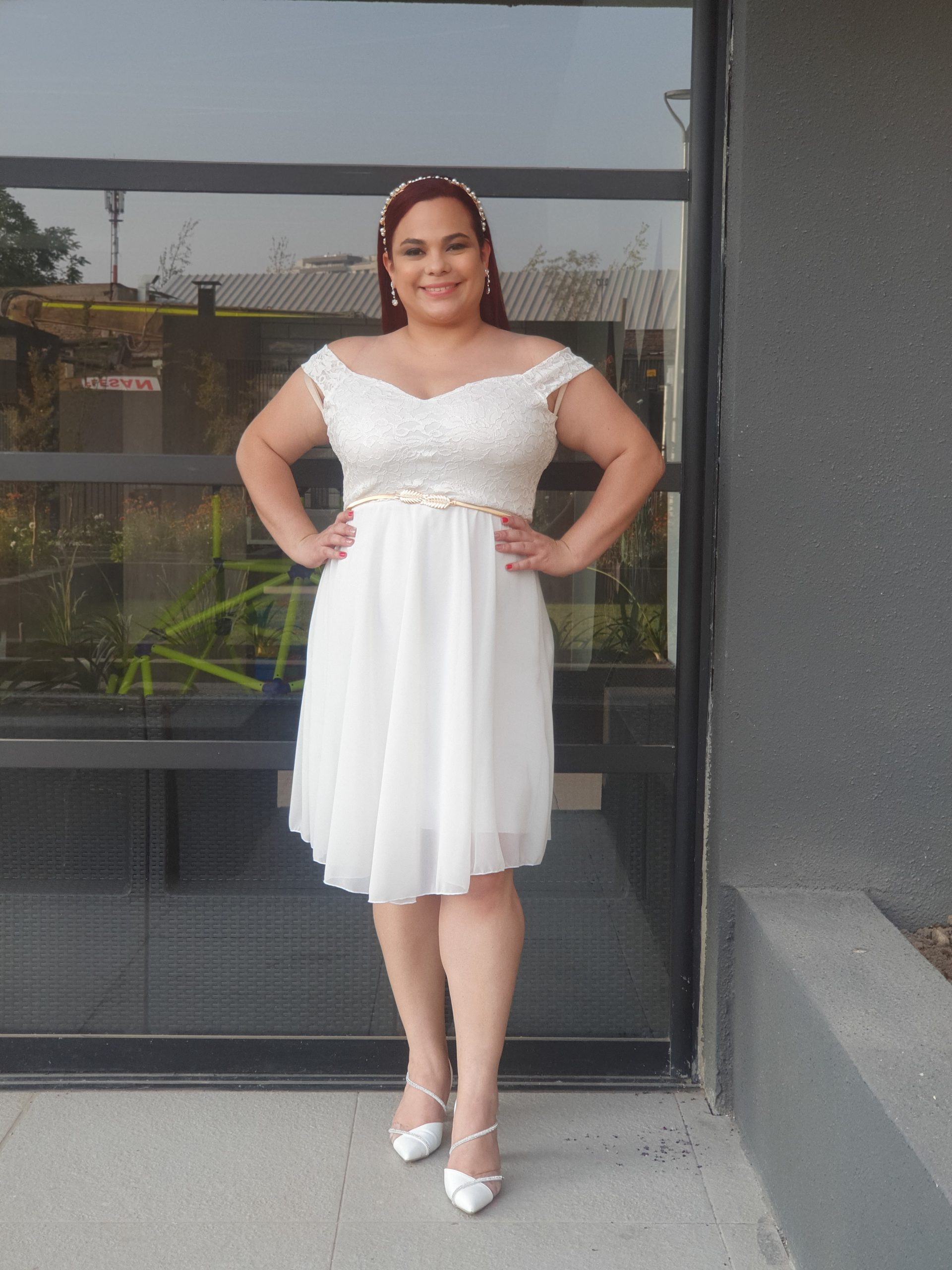 VESTIDO MUJER KADRIHEL BLANCO SN11 SEMI-ACAMPANADO S/CINTURON IDEAL PARA BODA MATRIMONIO CIVIL - 1