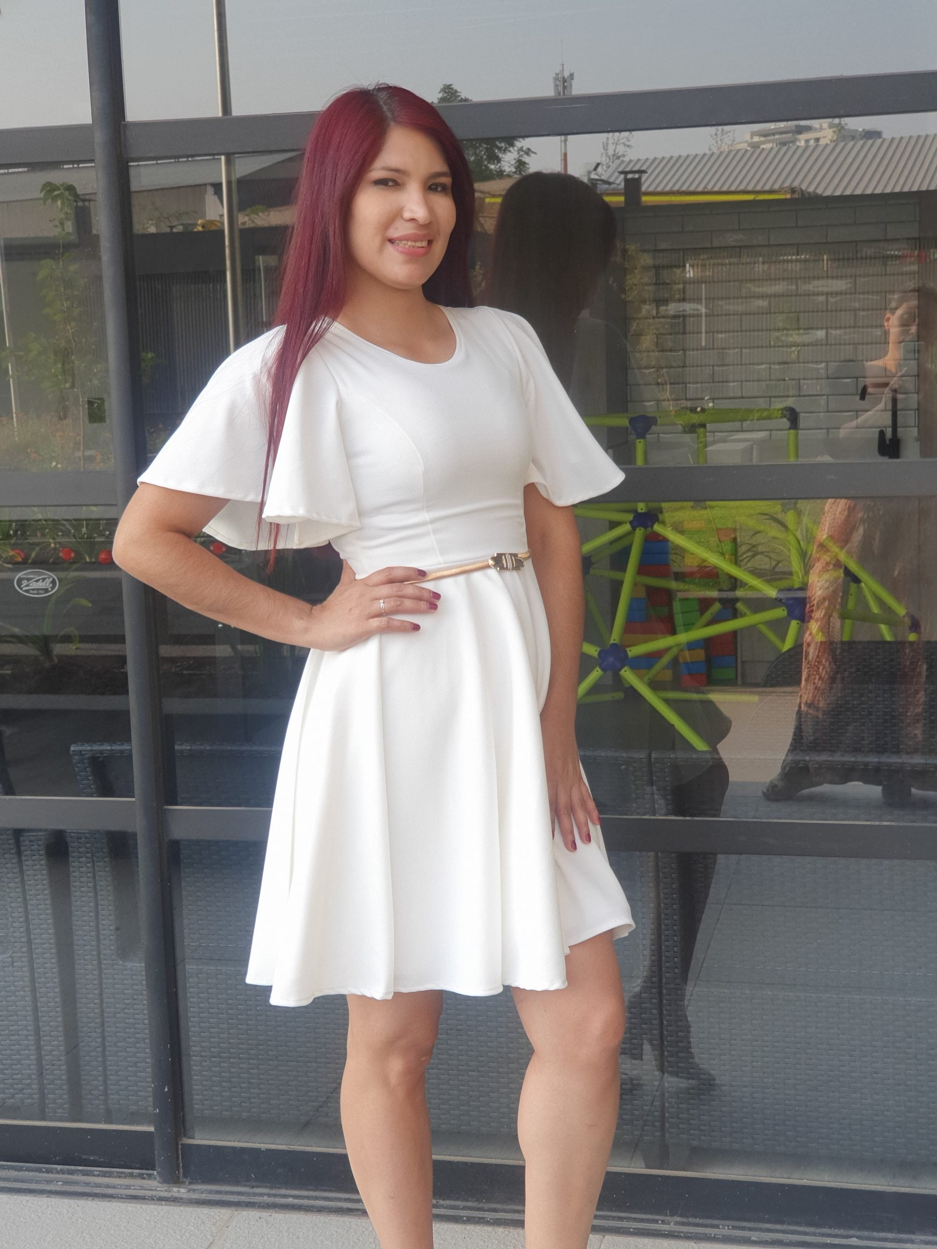 VESTIDO MUJER KADRIHEL BLANCO SN12 SEMI-ACAMPANADO S/CINTURON IDEAL PARA BODA MATRIMONIO CIVIL - 2