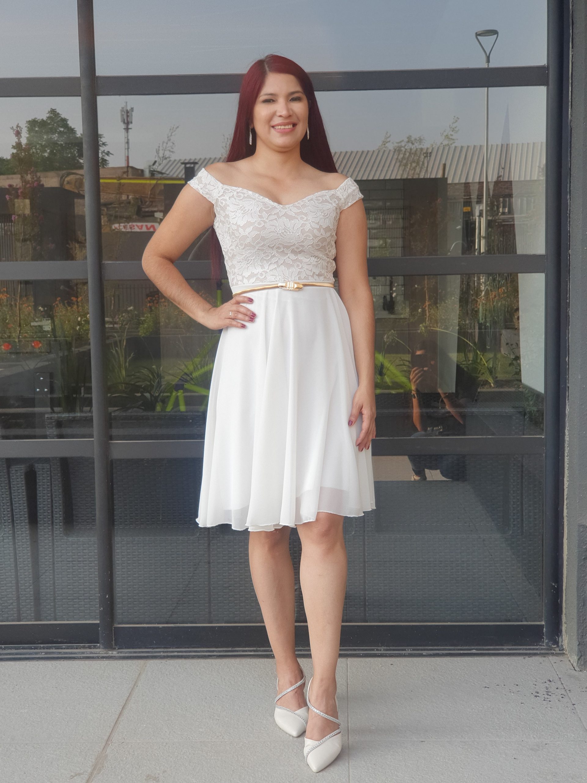 VESTIDO MUJER KADRIHEL BLANCO SN13 SEMI-ACAMPANADO S/CINTURON IDEAL PARA BODA MATRIMONIO CIVIL - 1
