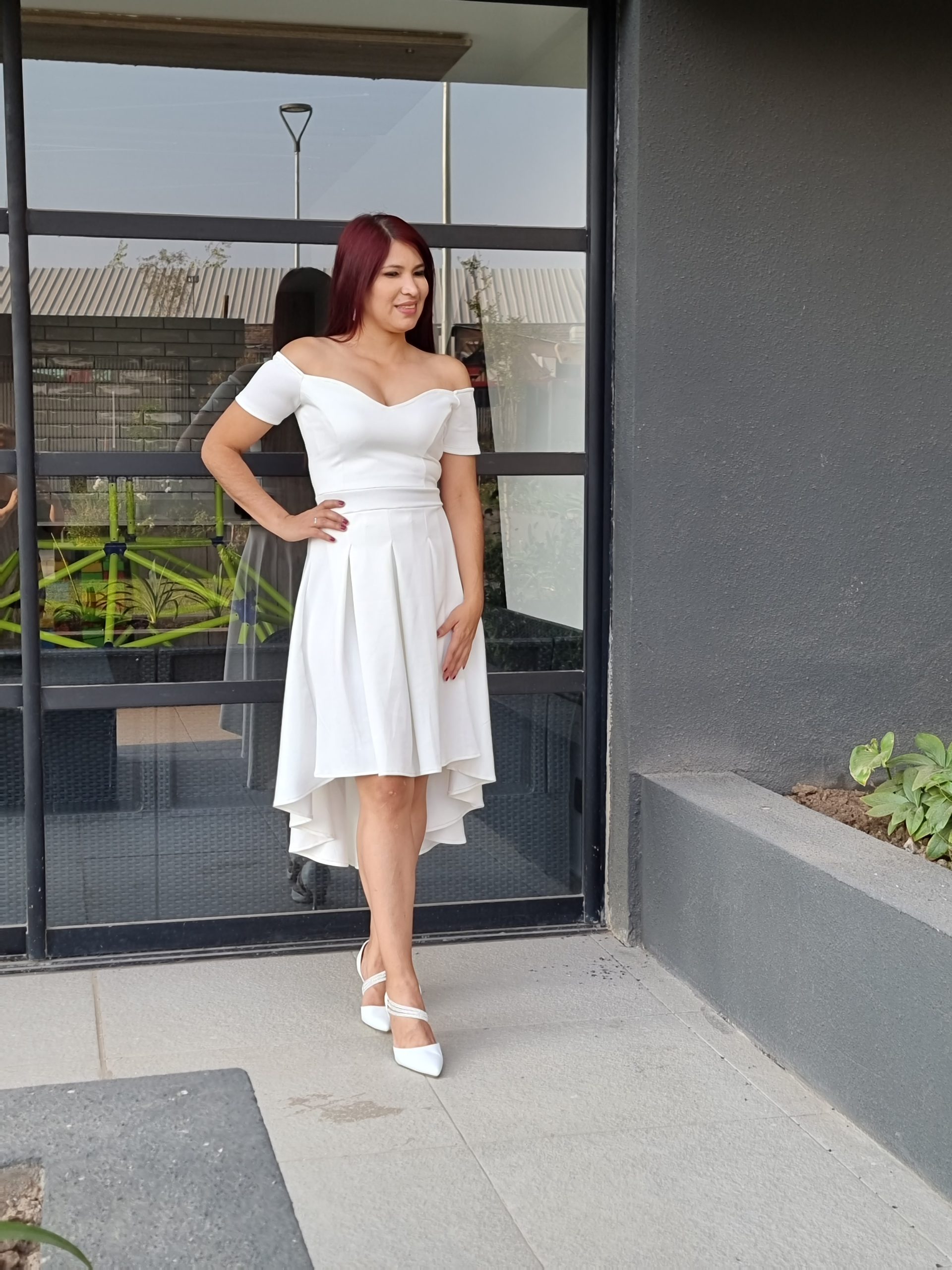 VESTIDO MUJER KADRIHEL BLANCO SN15 CON TACHONES EN FALDA IDEAL PARA BODA MATRIMONIO CIVIL - 1