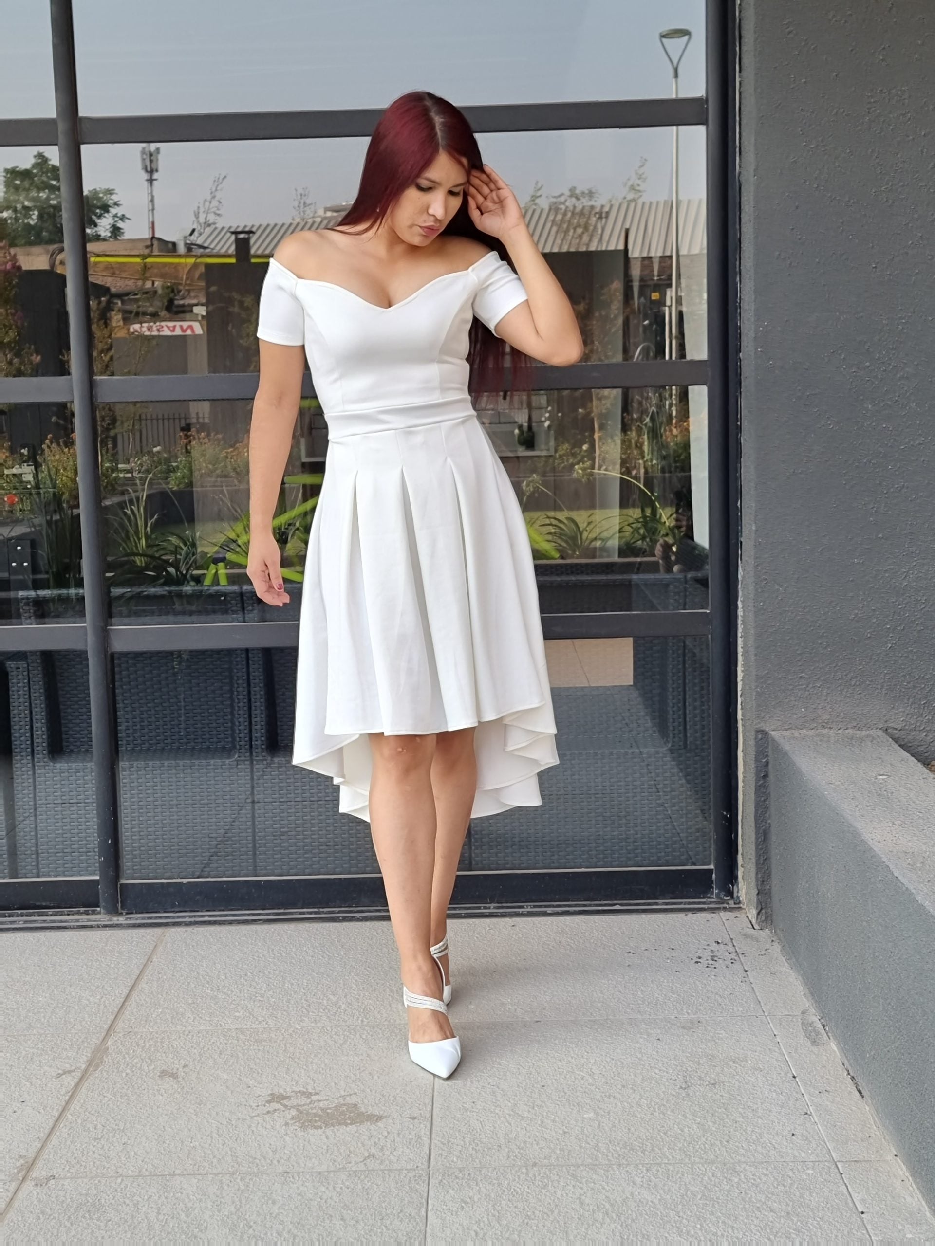 VESTIDO MUJER KADRIHEL BLANCO SN15 CON TACHONES EN FALDA IDEAL PARA BODA MATRIMONIO CIVIL - 2
