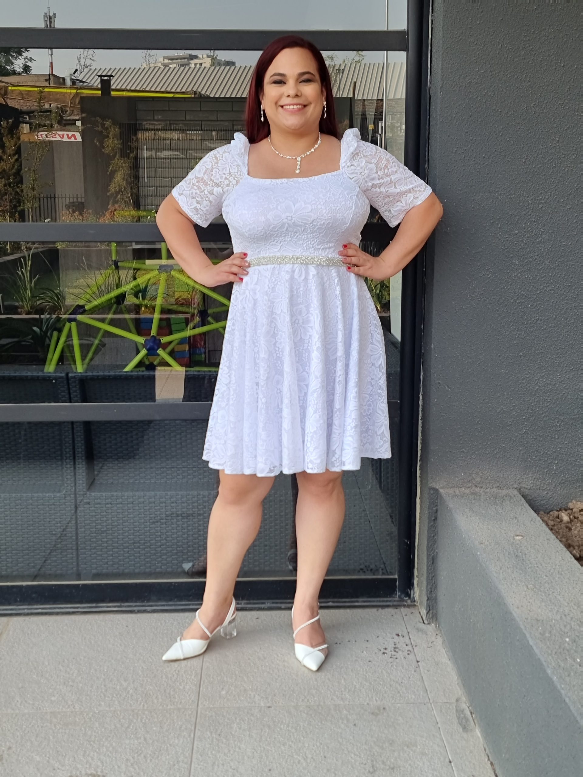 VESTIDO ACAMPANADO MUJER KADRIHEL BLANCO SN17 IDEAL PARA BODA MATRIMONIO CIVIL - 1