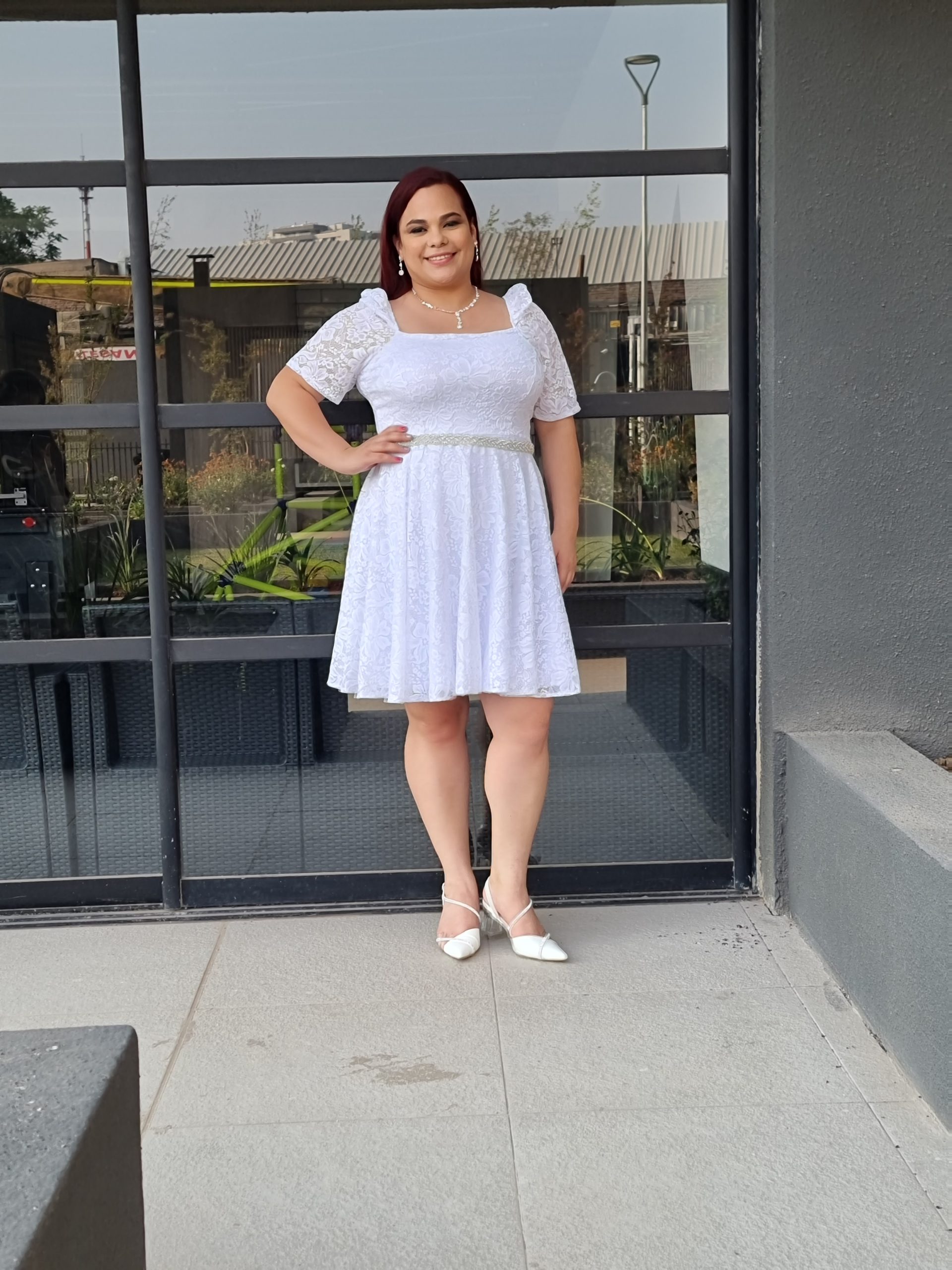 VESTIDO ACAMPANADO MUJER KADRIHEL BLANCO SN17 IDEAL PARA BODA MATRIMONIO CIVIL - 2