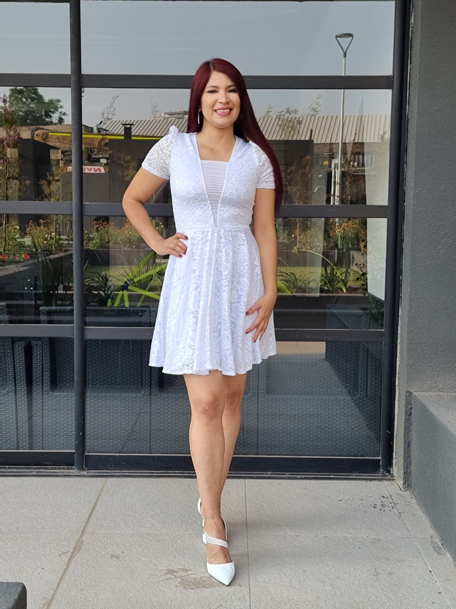 VESTIDO ACAMPANADO MUJER KADRIHEL BLANCO SN19 IDEAL PARA BODA MATRIMONIO CIVIL - 1