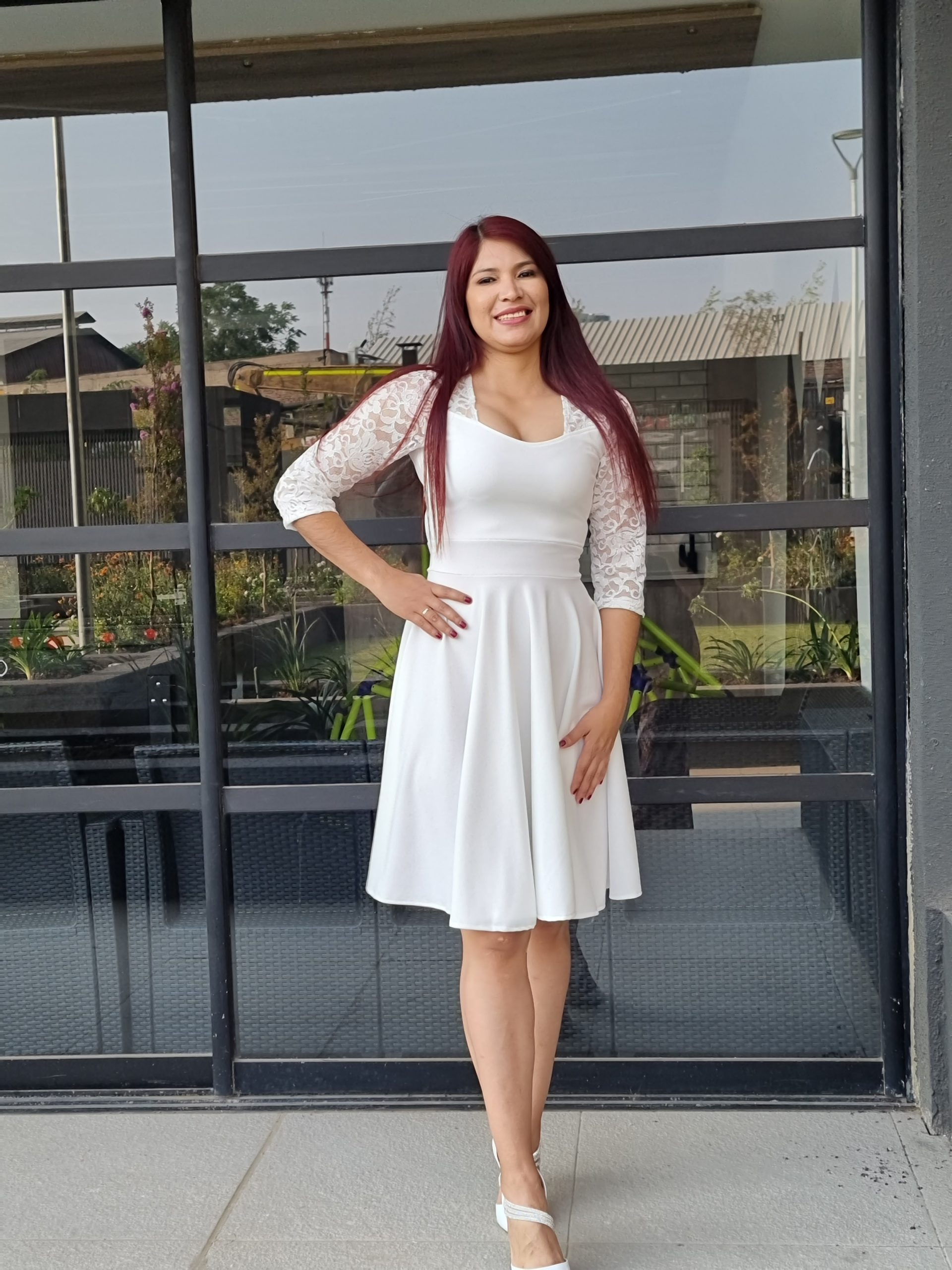 VESTIDO MUJER KADRIHEL BLANCO SN20 SEMI-ACAMPANADO IDEAL PARA BODA MATRIMONIO CIVIL - 1