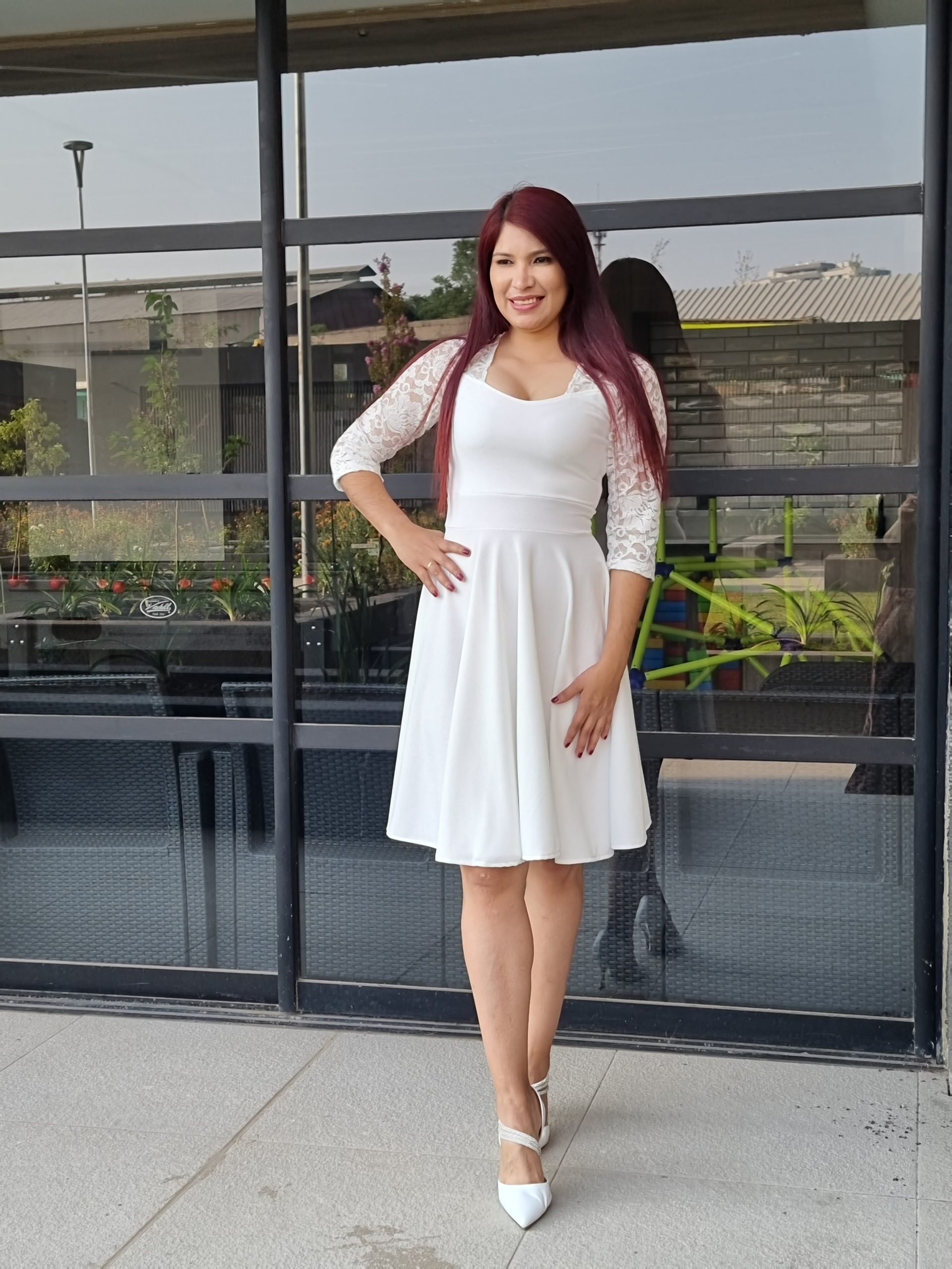 VESTIDO MUJER KADRIHEL BLANCO SN20 SEMI-ACAMPANADO IDEAL PARA BODA MATRIMONIO CIVIL - 2