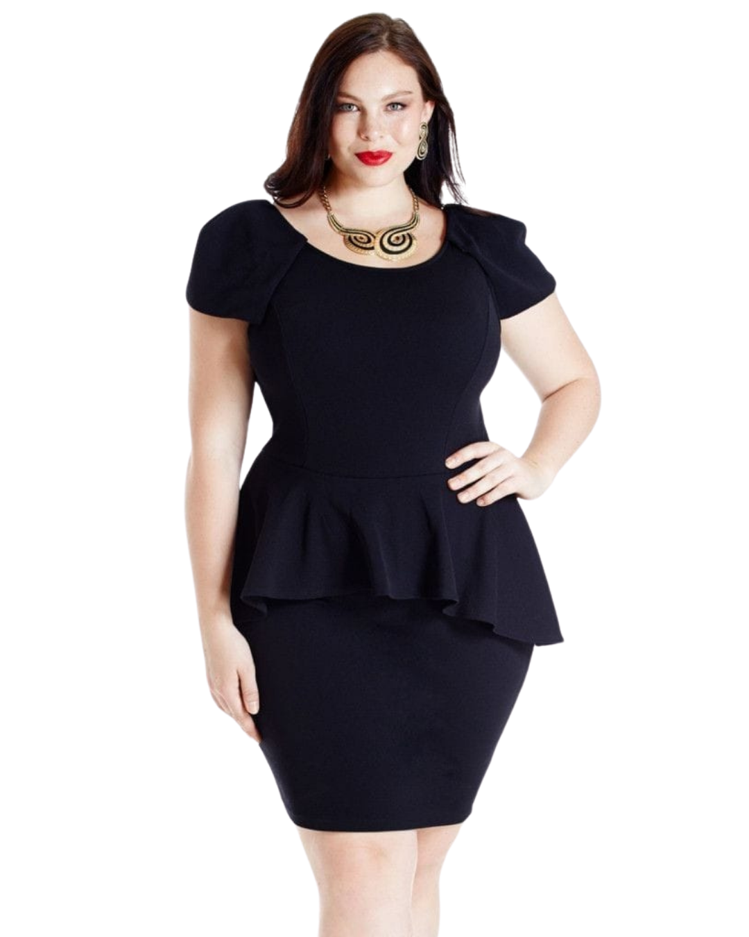 VESTIDO PEPLUM LISO MANGA CORTA IDEAL PARA FIESTA COCTEL GALA BODA P107 - 1