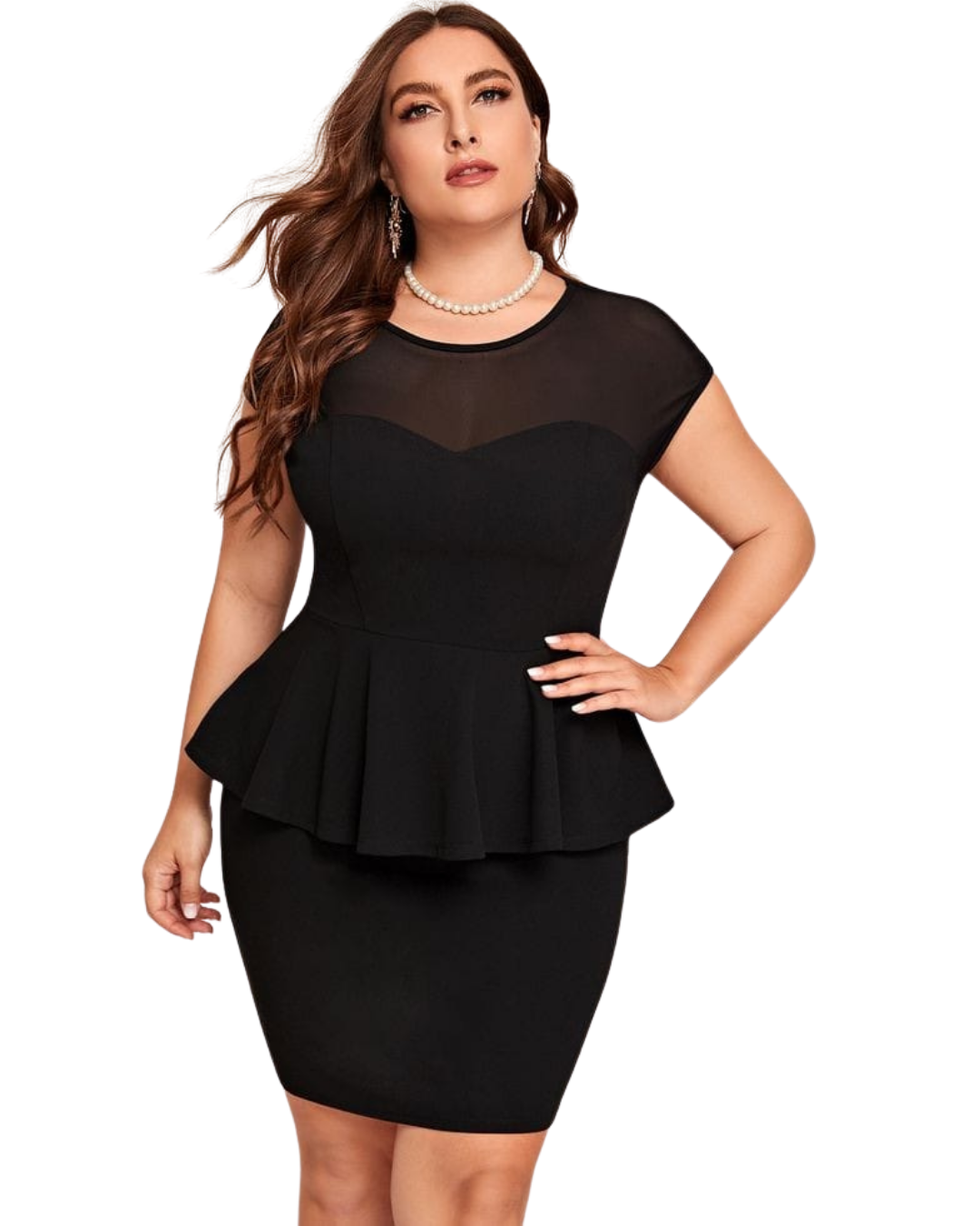 VESTIDO AJUSTADO PEPLUM CON TRANSPARENCIA IDEAL PARA FIESTA GALA COCTEL BODA P101 - 1