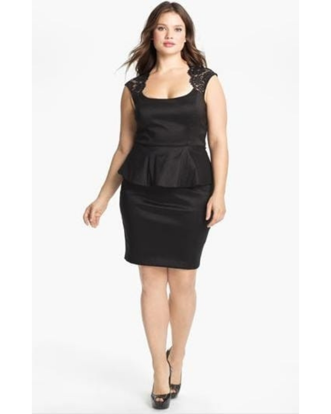 VESTIDO PEPLUM LISO TRANSPARENCIA EN HOMBROS IDEL PARA FIESTA BODA GALA COCTEL P117 - 1