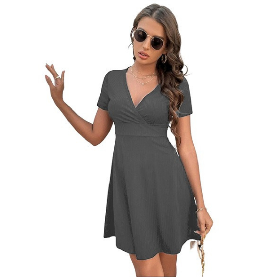 VESTIDO MUJER KADRIHEL GRIS SEMIACAMPANADO IDEAL PARA FIESTA GALA COCTEL BODA I048 - 1