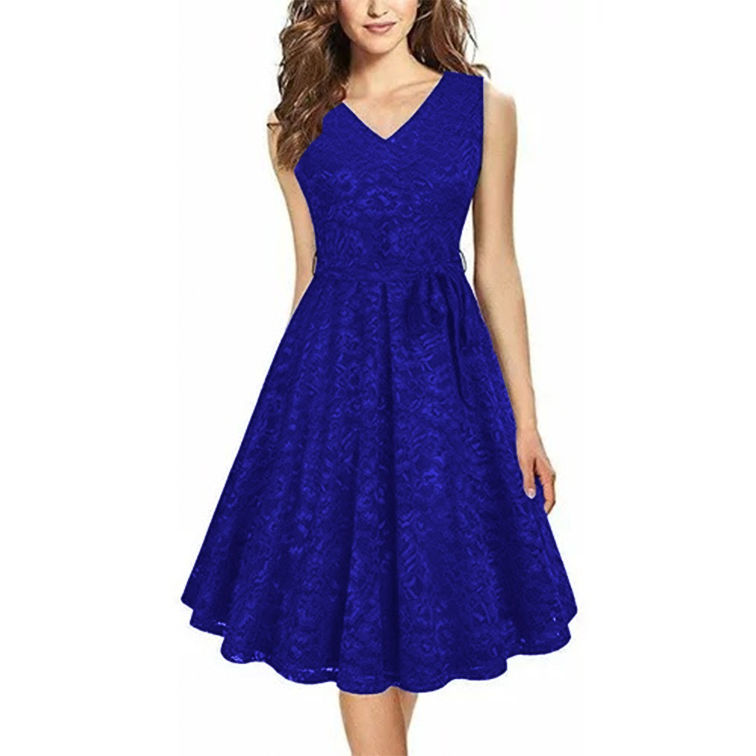 VESTIDO ACAMPANADO MUJER KADRIHEL AZUL MARINO IDEAL PARA FIESTA GALA COCTEL BODA VC028 - 1
