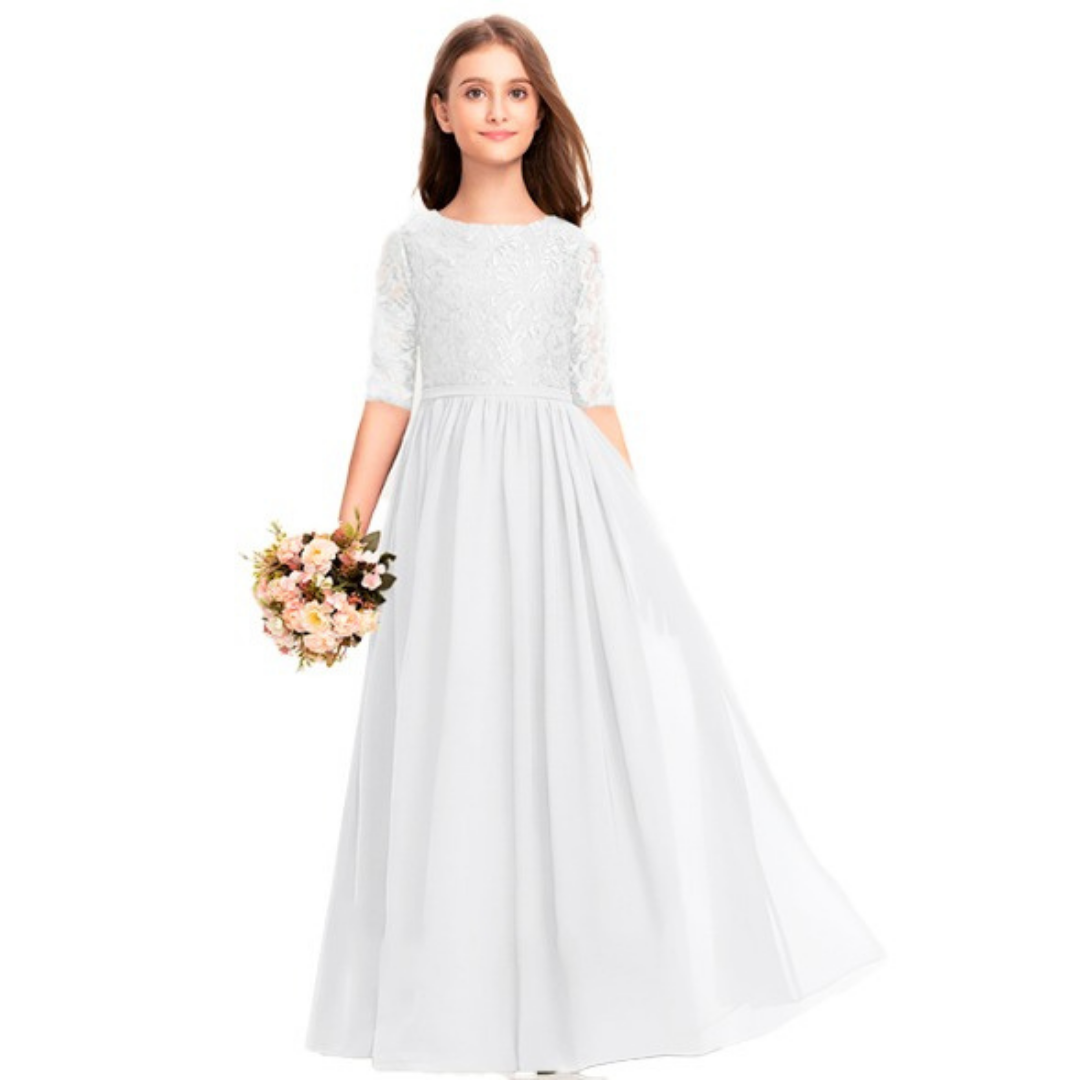 VESTIDO LARGO NIÑA KADRIHEL AZUL MARINO DE GASA IDEAL PARA FIESTA BAUTIZO COMUNION MATRIMONIO N014 - 1