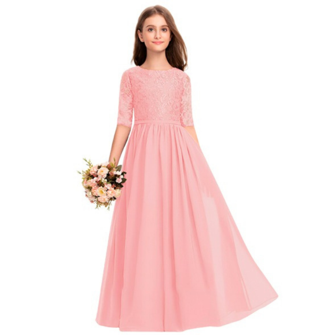 VESTIDO LARGO NIÑA KADRIHEL AZUL MARINO DE GASA IDEAL PARA FIESTA BAUTIZO COMUNION MATRIMONIO N014 - 1