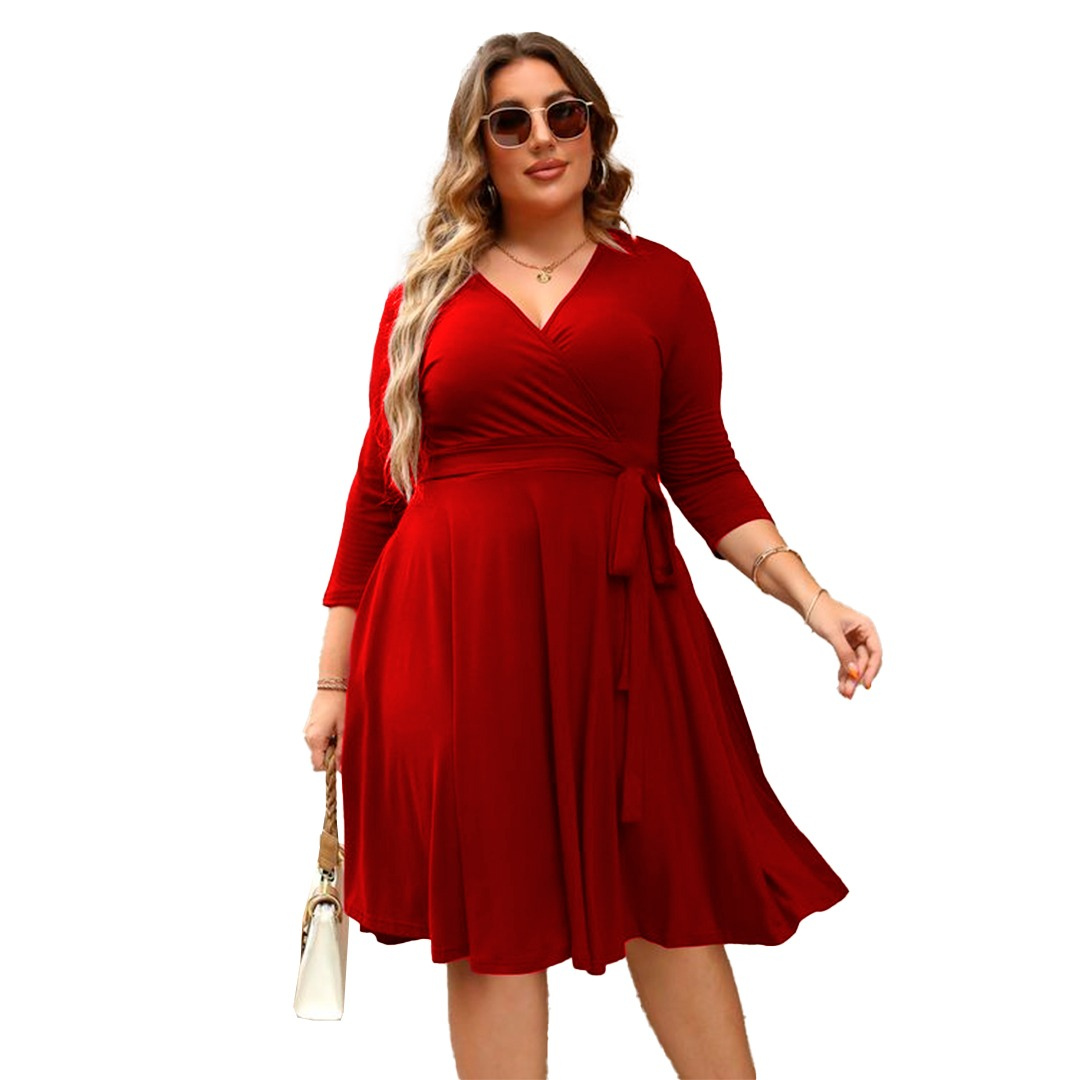 VESTIDO MUJER KADRIHEL ROJO SEMIACAMPANADO IDEAL PARA FIESTA GALA COCTEL BODA VC031 - 1