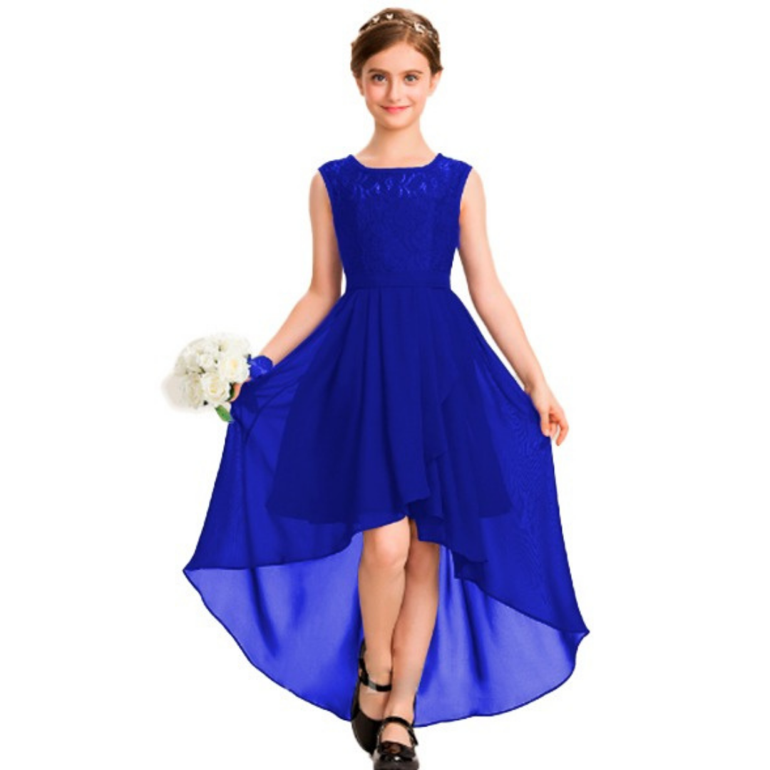 VESTIDO ASIMETRICO NIÑA KADRIHEL ROJO DE GASA IDEAL PARA FIESTA BAUTIZO COMUNION MATRIMONIO N040 - 1