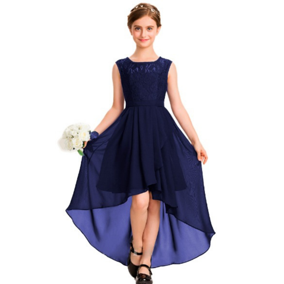 VESTIDO ASIMETRICO NIÑA KADRIHEL ROJO DE GASA IDEAL PARA FIESTA BAUTIZO COMUNION MATRIMONIO N040 - 1
