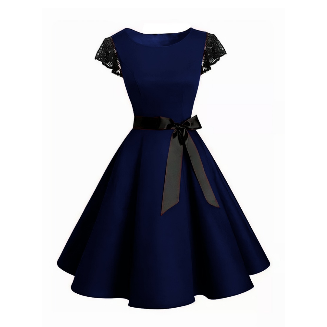VESTIDO ACAMPANADO MUJER KADRIHEL NEGRO IDEAL PARA FIESTA GALA COCTEL BODA VC036 - 1