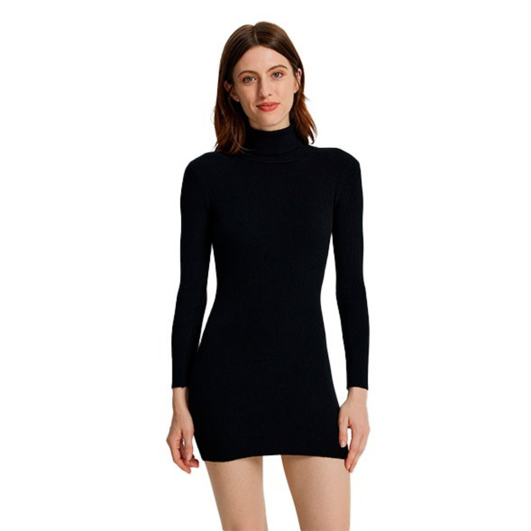 VESTIDO CORTO MUJER KADRIHEL NEGRO AJUSTADO CUELLO ALTO IDEAL PARA FIESTA GALA COCTEL BODA I073 - 1