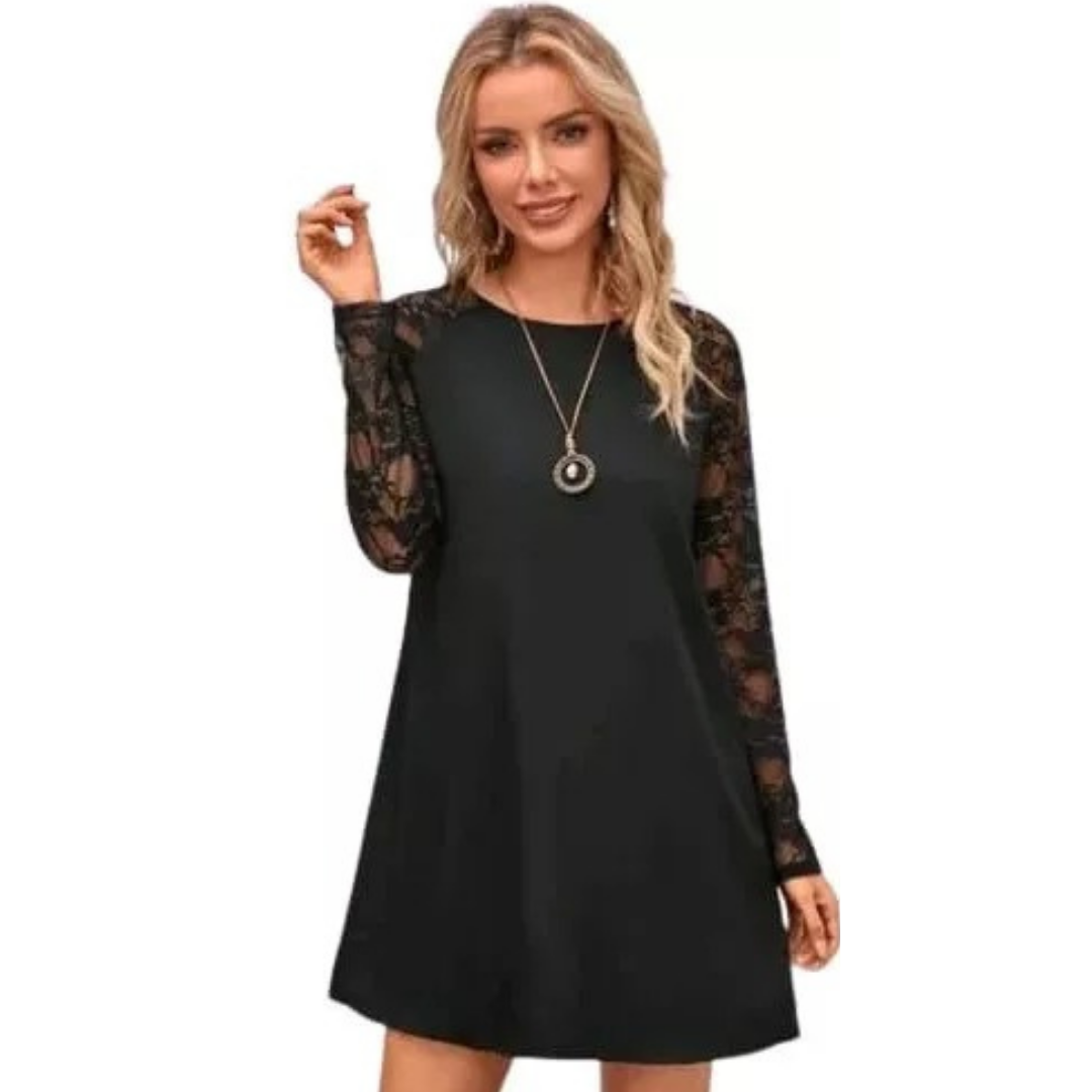 VESTIDO MUJER KADRIHEL NEGRO SUELTO IDEAL PARA FIESTA GALA COCTEL BODA VC032 - 1