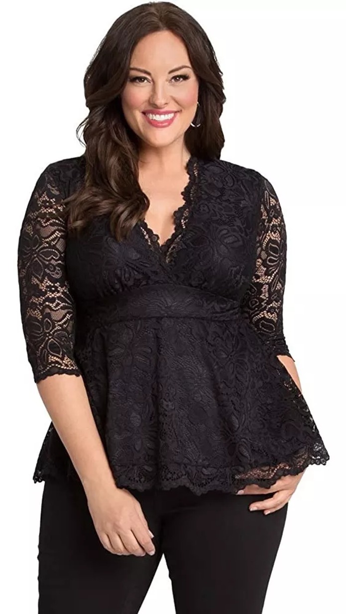 BLUSA MUJER KADRIHEL NEGRO ESCOTE EN V CON MANGAS IDEAL PARA FIESTA GALA COCTEL BODA T051 - 1