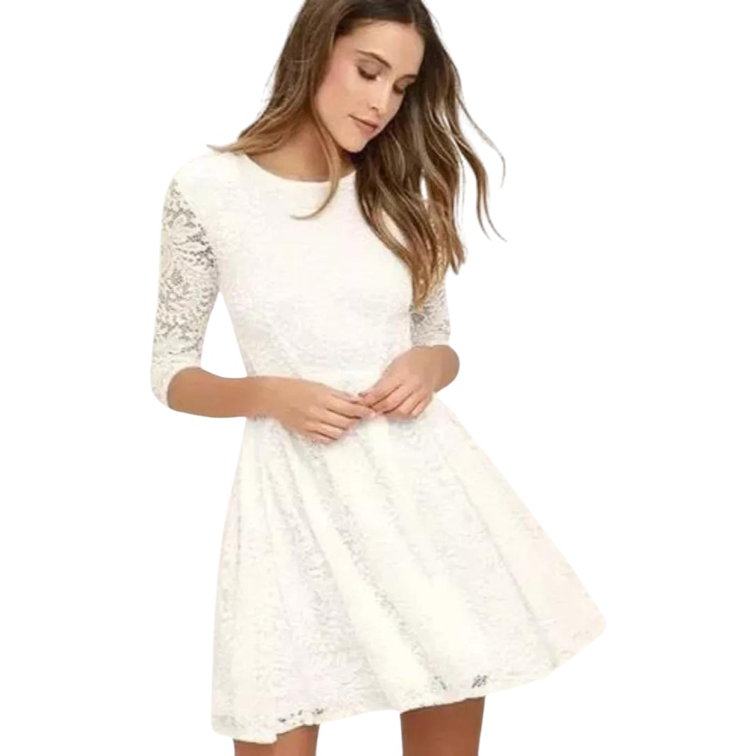 VESTIDO ACAMPANADO MUJER KADRIHEL BLANCO IDEAL PARA FIESTA GALA COCTEL BODA VC037 - 1