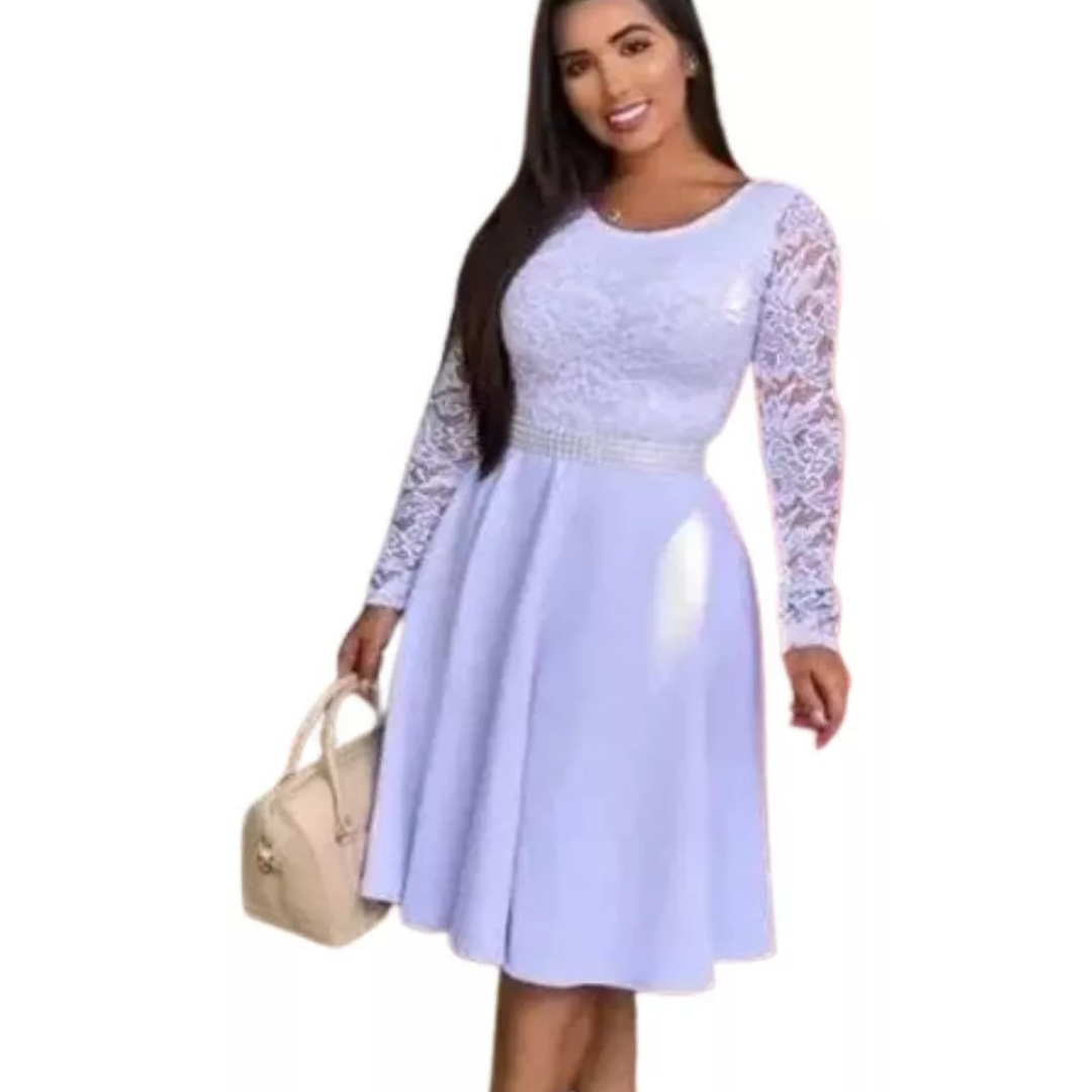 VESTIDO ACAMPANADO MUJER KADRIHEL BLANCO IDEAL PARA FIESTA GALA COCTEL BODA VC038 - 1