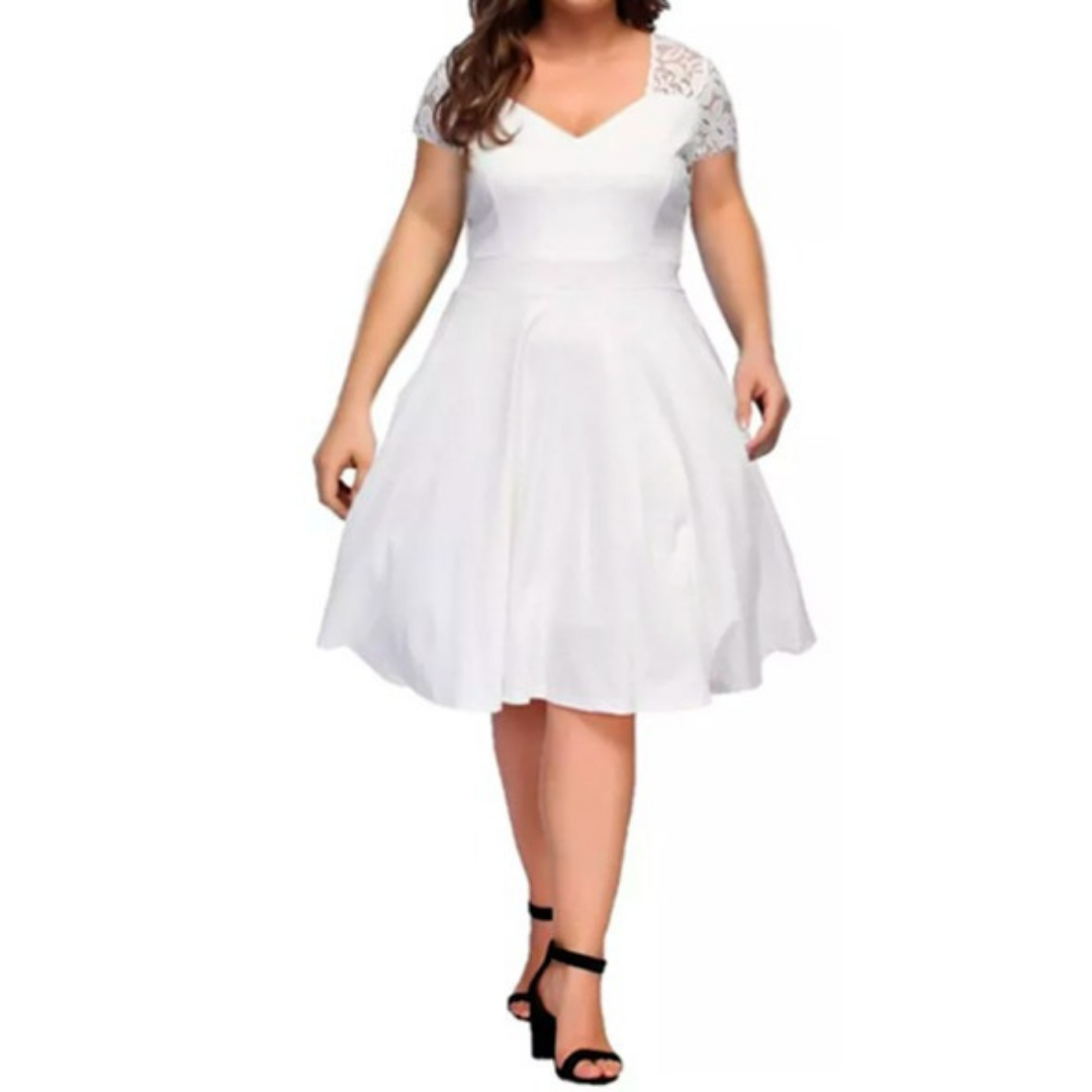 VESTIDO ACAMPANADO MUJER KADRIHEL BLANCO IDEAL PARA FIESTA GALA COCTEL BODA VC039 - 1