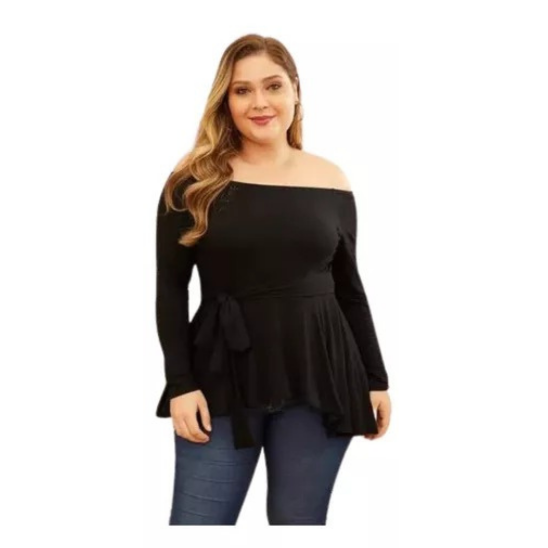 BLUSA MUJER KADRIHEL NEGRO SIN HOMBROS IDEAL PARA FIESTA GALA COCTEL BODA B001 - 1