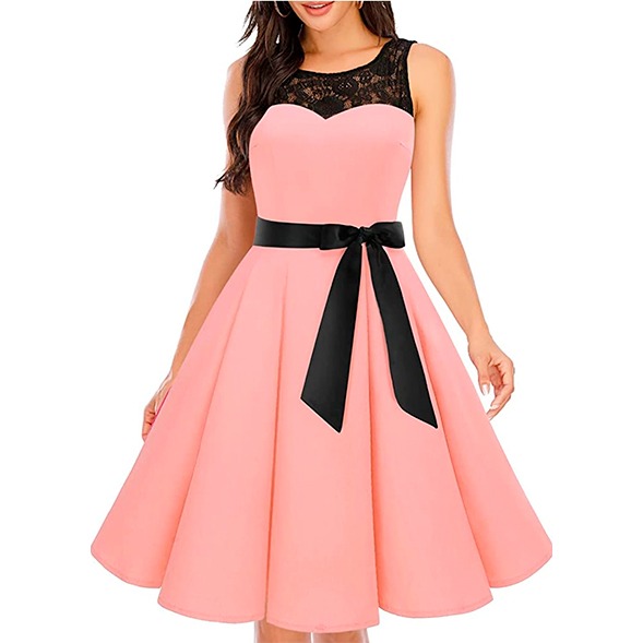 VESTIDO ACAMPANADO MUJER KADRIHEL NEGRO IDEAL PARA FIESTA GALA COCTEL BODA VC013 - 1