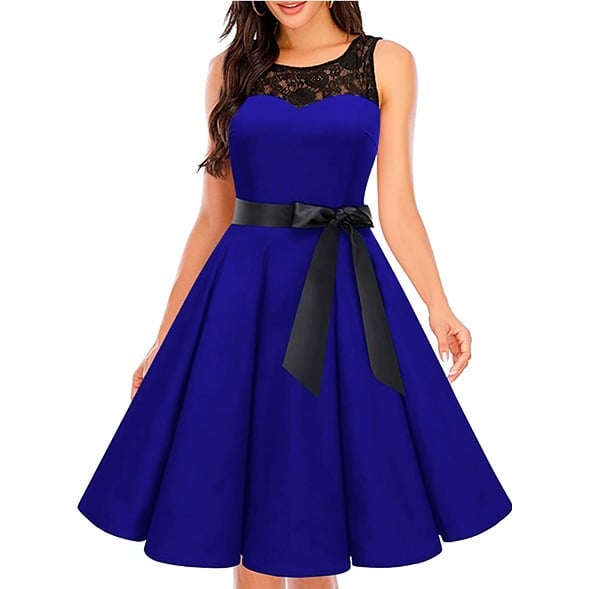 VESTIDO ACAMPANADO MUJER KADRIHEL NEGRO IDEAL PARA FIESTA GALA COCTEL BODA VC013 - 1