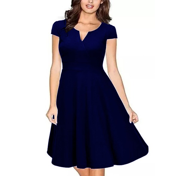 VESTIDO ACAMPANADO MUJER KADRIHEL AZUL MARINO IDEAL PARA FIESTA GALA COCTEL BODA VC012 - 1
