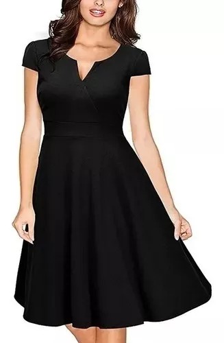 VESTIDO ACAMPANADO MUJER KADRIHEL AZUL MARINO IDEAL PARA FIESTA GALA COCTEL BODA VC012 - 1