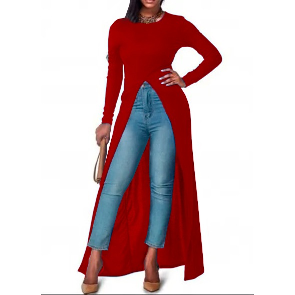 TUNICA MAXI MUJER KADRIHEL GRIS BLUSA MANGA LARGA CON ABERTURA ADELANTE T023 - 1
