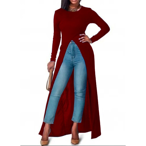 TUNICA MAXI MUJER KADRIHEL GRIS BLUSA MANGA LARGA CON ABERTURA ADELANTE T023 - 1