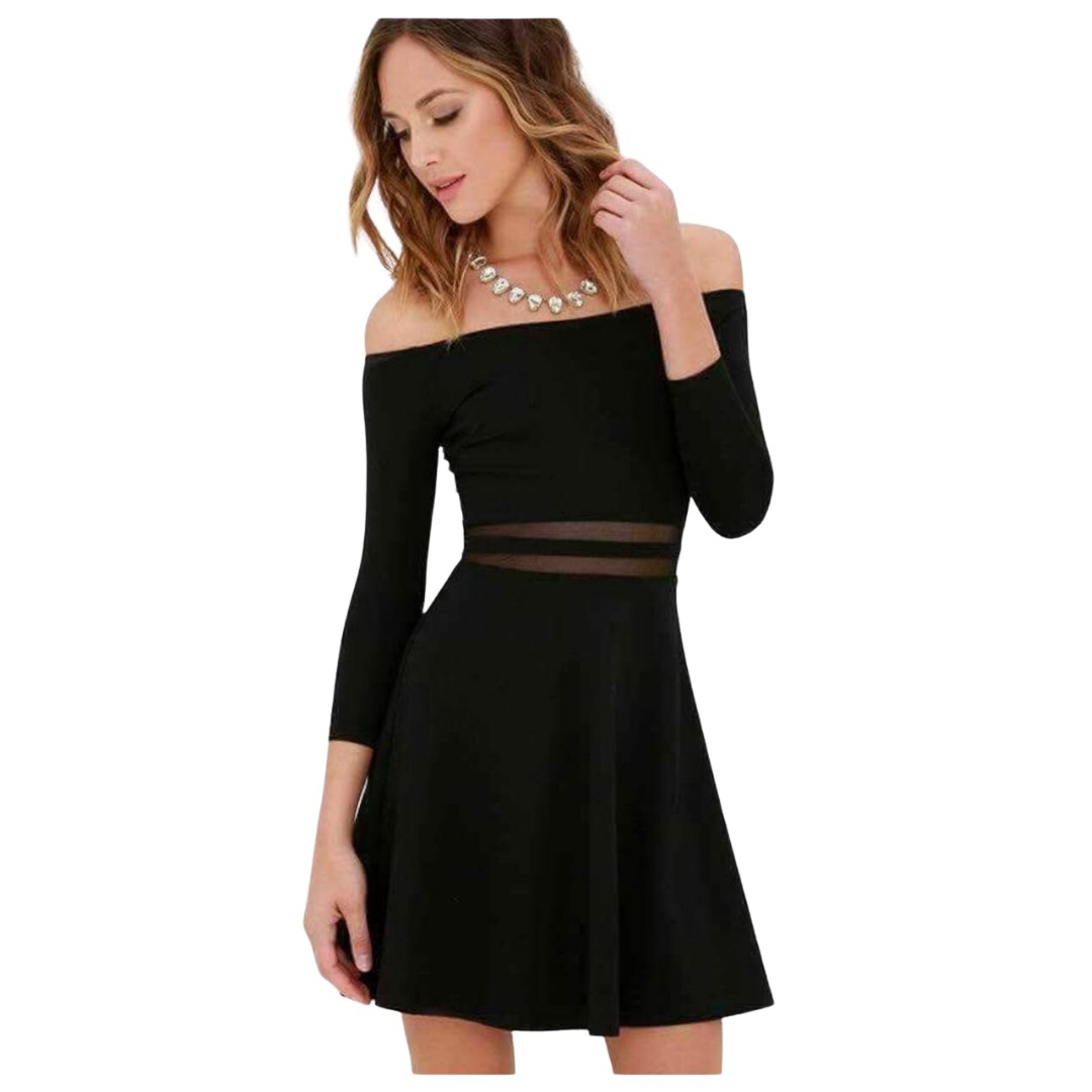 VESTIDO MUJER KADRIHEL NEGRO SEMIACAMPANADO IDEAL PARA FIESTA GALA COCTEL BODA VC022 - 1