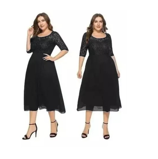 VESTIDO ACAMPANADO MUJER KADRIHEL NEGRO IDEAL PARA FIESTA GALA COCTEL BODA VC015 - 1