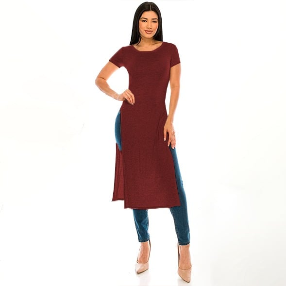 TUNICA MAXI MUJER KADRIHEL BURDEO BLUSA MANGA CORTA CON DOBLE ABERTURA T022 - 1