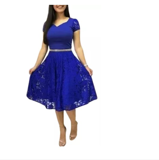 VESTIDO ACAMPANADO MUJER KADRIHEL AZUL ELECTRICO IDEAL PARA FIESTA GALA COCTEL BODA VC016 - 1