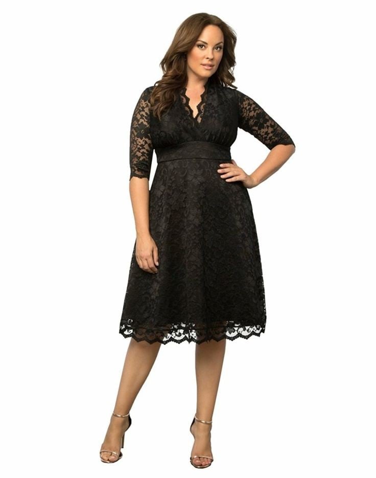 VESTIDO MUJER KADRIHEL NEGRO SEMIACAMPANADO BLUSA CRUZADA IDEAL PARA FIESTA GALA COCTEL BODA VC040 - 1