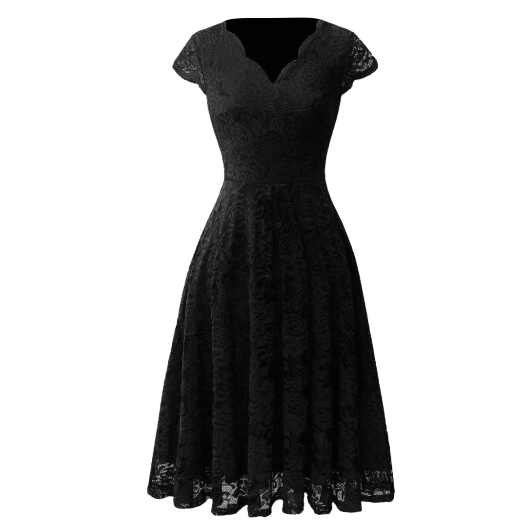 VESTIDO ACAMPANADO MUJER KADRIHEL AZUL MARINO CUELLO V IDEAL PARA FIESTA GALA COCTEL BODA VC047 - 1