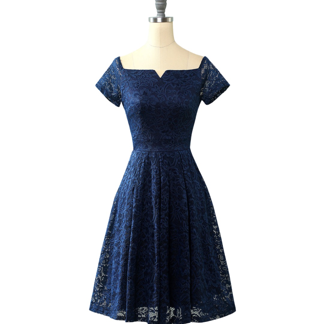 VESTIDO ACAMPANADO MUJER KADRIHEL BURDEO MANGA CORTA IDEAL PARA FIESTA GALA COCTEL BODA VC046 - 1