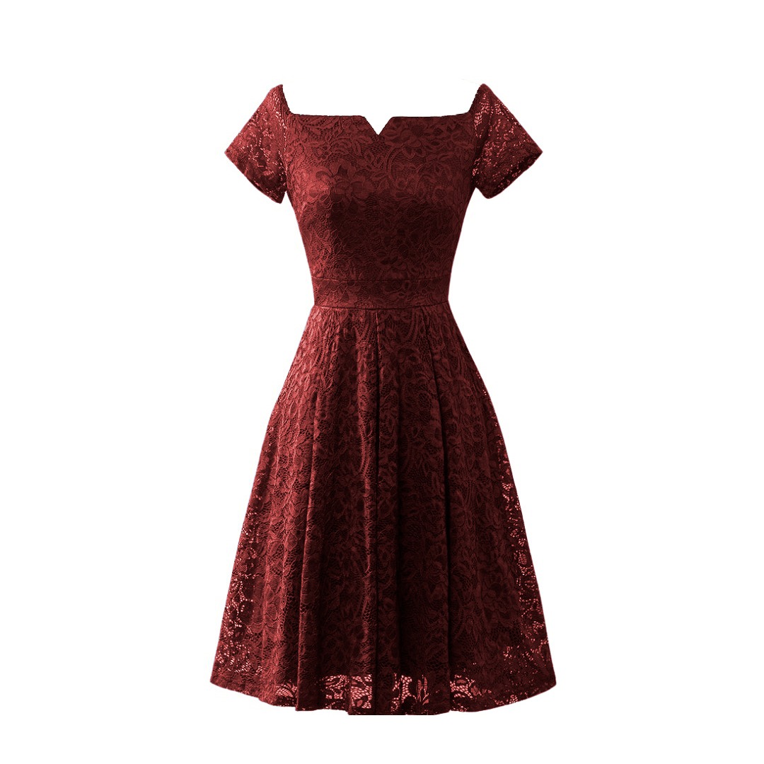 VESTIDO ACAMPANADO MUJER KADRIHEL BURDEO MANGA CORTA IDEAL PARA FIESTA GALA COCTEL BODA VC046 - 1