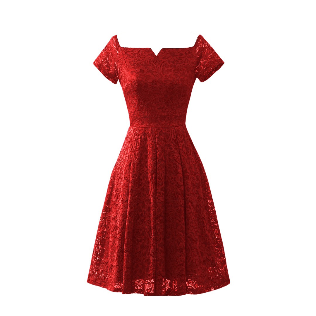 VESTIDO ACAMPANADO MUJER KADRIHEL BURDEO MANGA CORTA IDEAL PARA FIESTA GALA COCTEL BODA VC046 - 1
