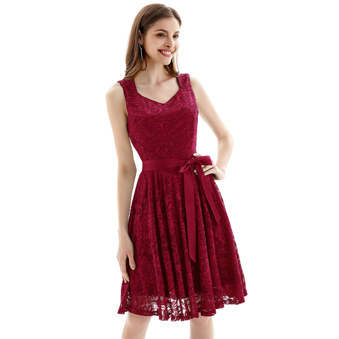 VESTIDO ACAMPANADO MUJER KADRIHEL BURDEO CUELLO ROMBO IDEAL PARA FIESTA GALA COCTEL BODA VC051 - 1