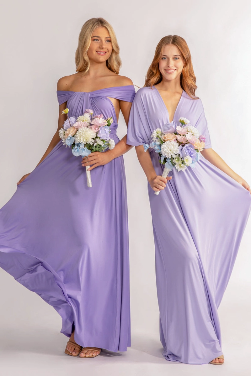VESTIDO MULTIUSO CON ABERTURA EN PIERNA MULTIFORMAS IDEAL PARA DAMA DE HONOR FIESTAS GALA. LILA - 1