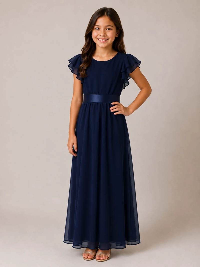 VESTIDO LARGO DE NIÑA GASA IDEAL PARA FIESTA BAUTIZO COMUNION MATRIMONIO - 1