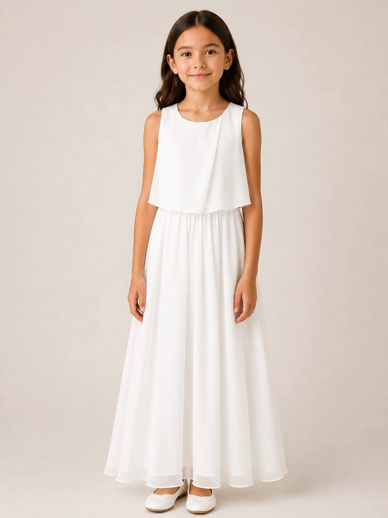 VESTIDO LARGO DE NIÑA GASA IDEAL PARA FIESTA BAUTIZO COMUNION MATRIMONIO - 1