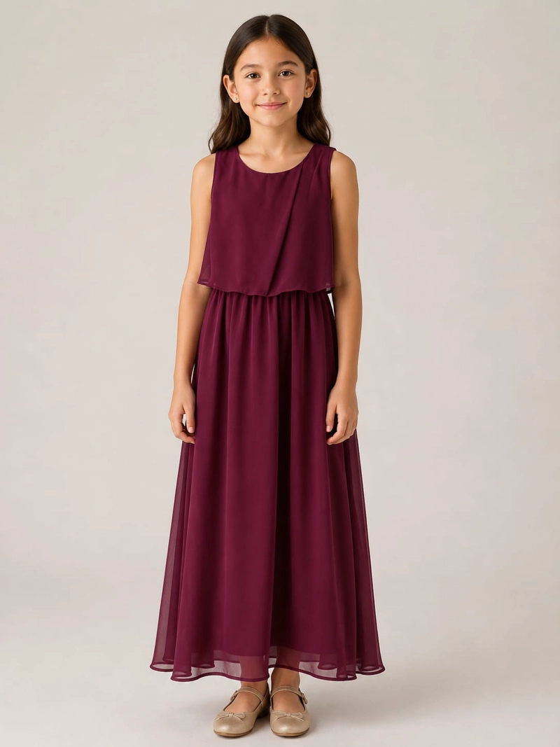 VESTIDO LARGO DE NIÑA GASA IDEAL PARA FIESTA BAUTIZO COMUNION MATRIMONIO - 1