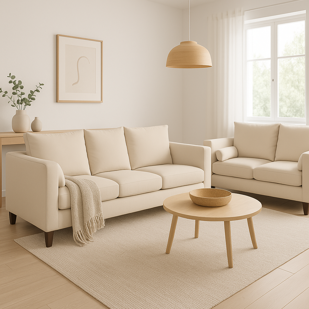 SOFA 3 Y 2 CUERPOS RAGNAR EN TELA TELA BEIGE, SET PARA LIVING - 1